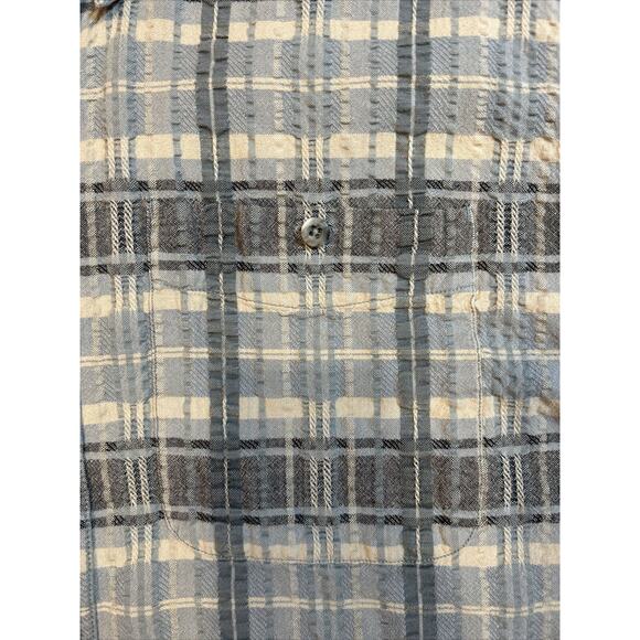 Cabelas Outdoor‎ Gear Gray/Blue Plaid Button Shirt Mens Large Short Sleeve - Picture 2 of 9